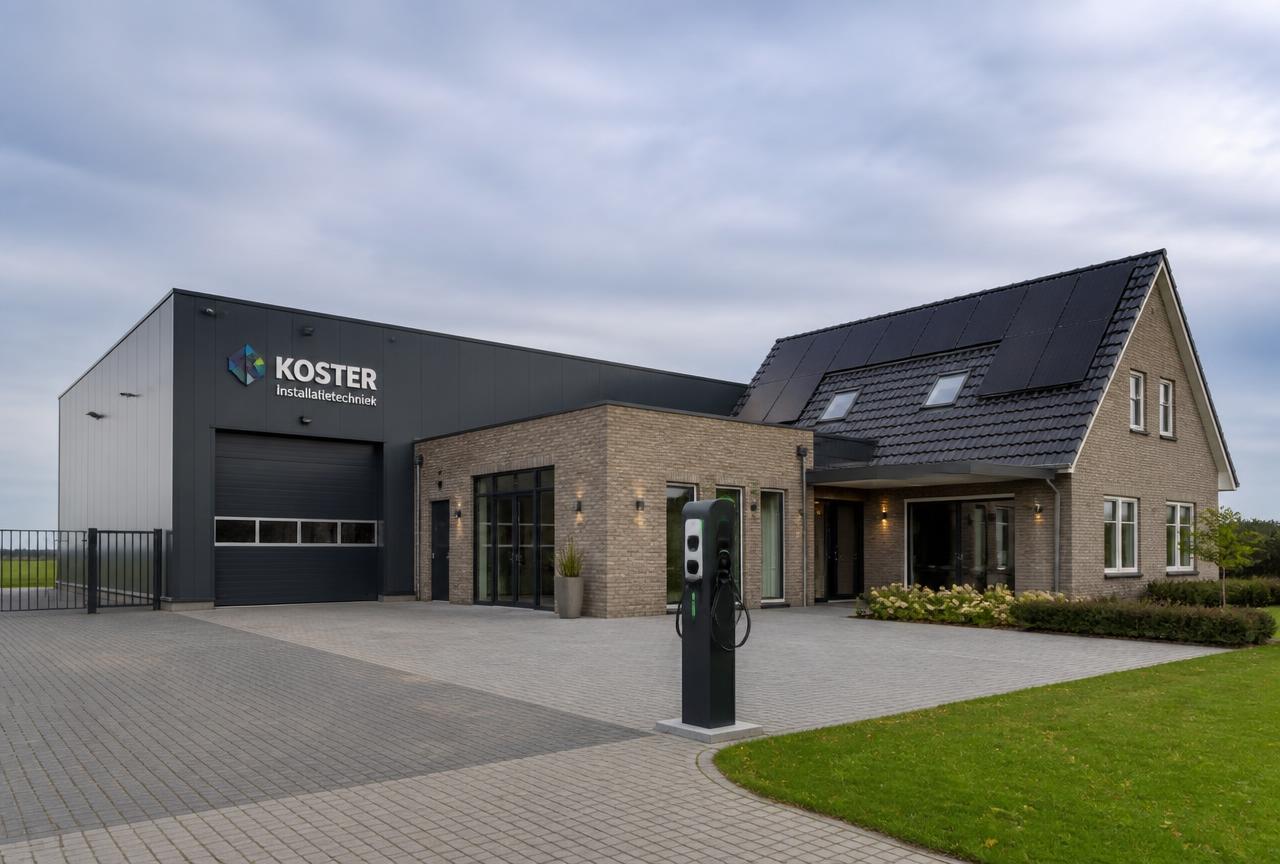 Bedrijfswoning met Print & Design Studio, zonnepanelen en laadpaal